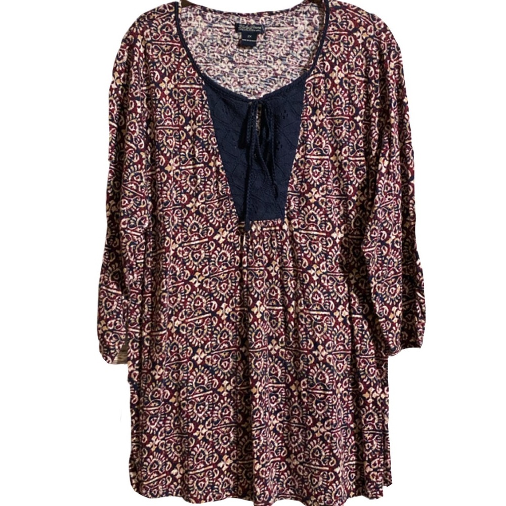 Women’s Lucky Brand Bo ho Top 2XL  Lace Front Super Cute!